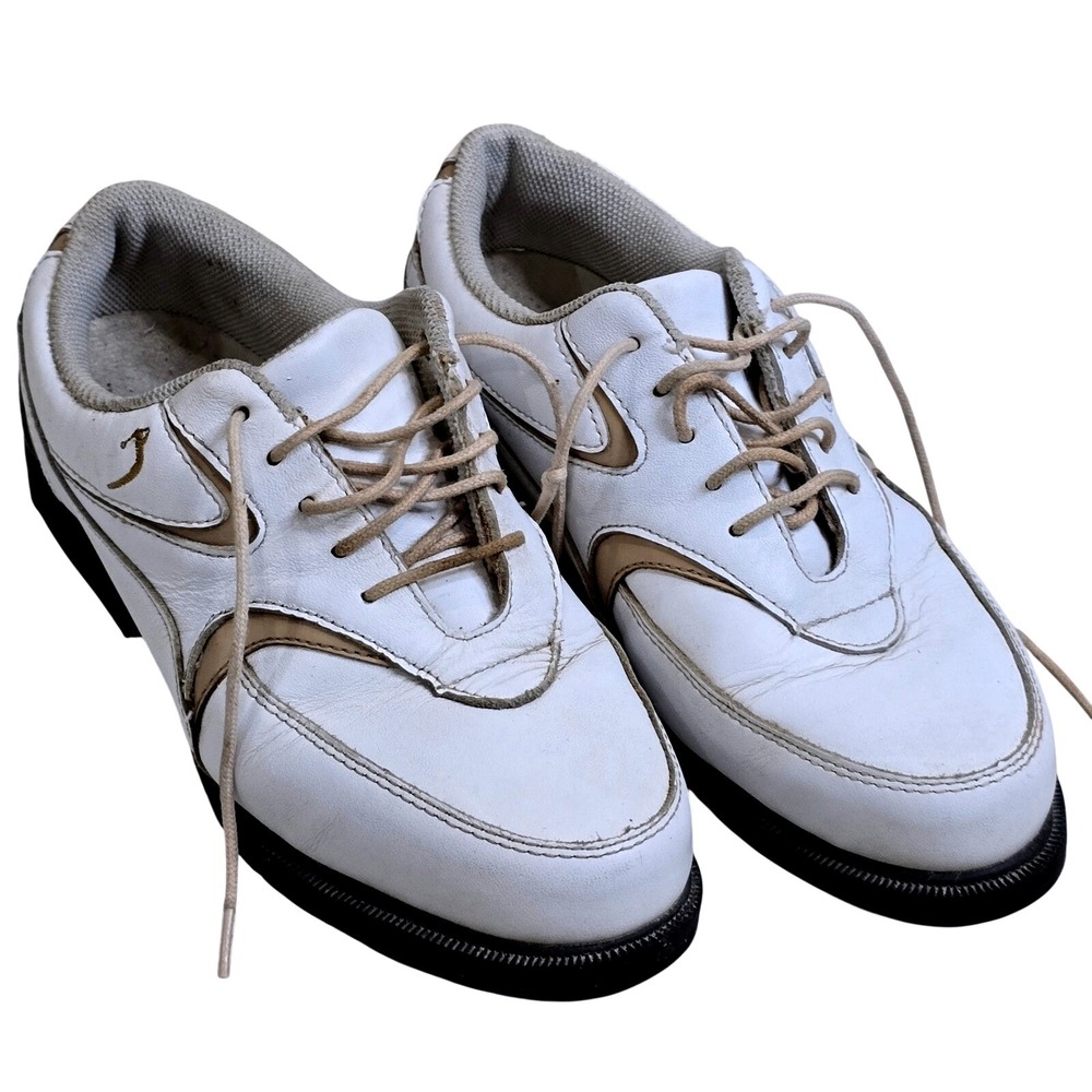 Lady Fairway Womens 5.5 Wide Golf Shoes Spiked White Leather‎ Comfort Insole
